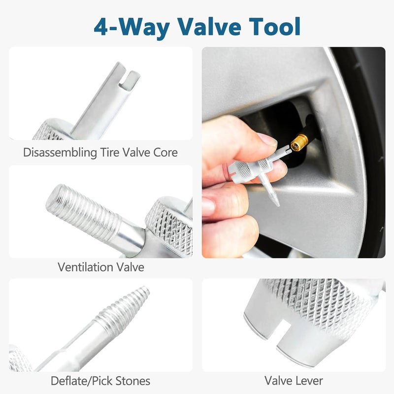 ZHSMS 45 PCS Valve Stem Core Removal Replacement Tool Kit, Tire Valve Stem Removal Tool and TR412, TR413, TR414 Tire Snap in Short Rubber Valve Stem, 4 Way Valve Core Remover - Image 4